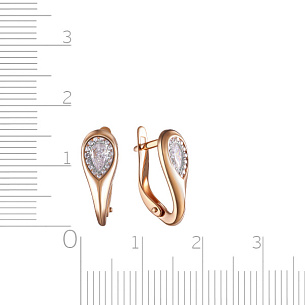 Серьги с английским замком из красного золота с фианитом