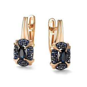 Серьги с английским замком из красного золота с сапфиром