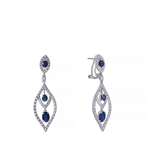 Серьги из белого золота с бриллиантами, сапфирами