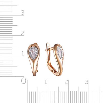 Серьги с английским замком из красного золота с фианитом