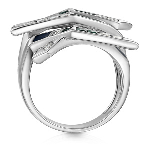 Кольцо из белого золота с бриллиантами, изумрудами