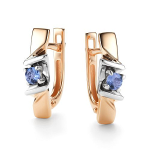 Серьги с английским замком из красного золота с танзанитами