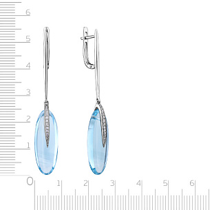 Серьги с английским замком из белого золота с бриллиантами и топазом