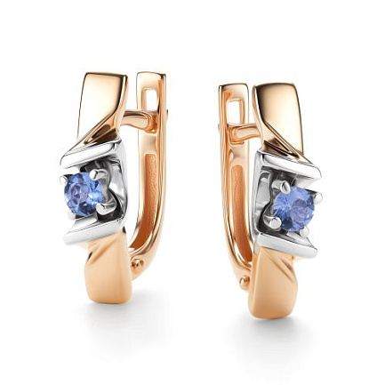 Серьги с английским замком из красного золота с танзанитами