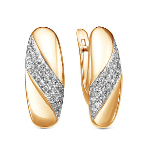 Серьги с английским замком из красного золота с фианитами