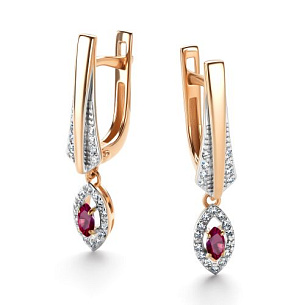 Серьги с английским замком из красного золота с бриллиантом