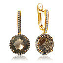 Серьги с английским замком из желтого золота с кварцем