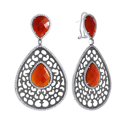 Серьги из серебра с агатом, фианитом