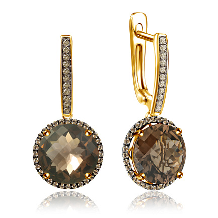 Серьги с английским замком из желтого золота с кварцем