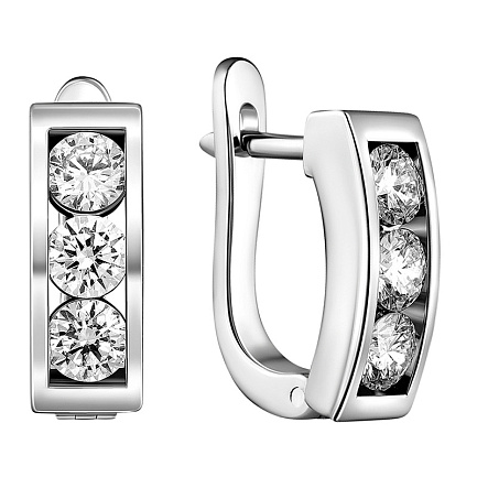 Серьги с английским замком из белого золота с бриллиантами