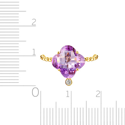 Кольцо из желтого золота с бриллиантом, аметистом