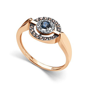 Кольцо из красного золота с бриллиантами, сапфиром