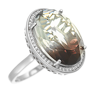 Серебряное кольцо с ситалом, фианитами