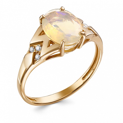 Кольцо из красного золота с бриллиантами, опалом