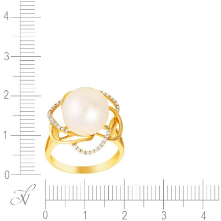Кольцо из желтого золота с бриллиантами, жемчугом