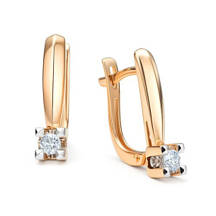 Серьги с английским замком из красного золота с бриллиантом