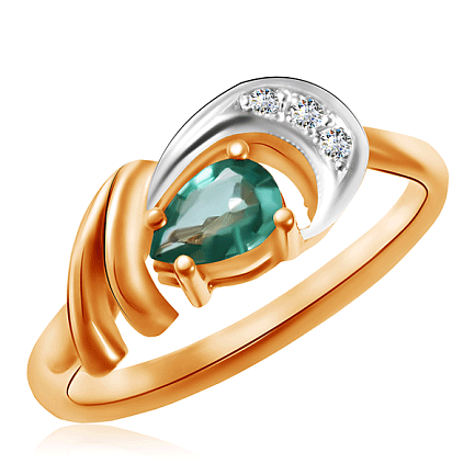 Кольцо из красного золота с бриллиантами, изумрудом