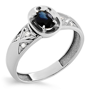 Кольцо из белого золота с бриллиантами, сапфиром