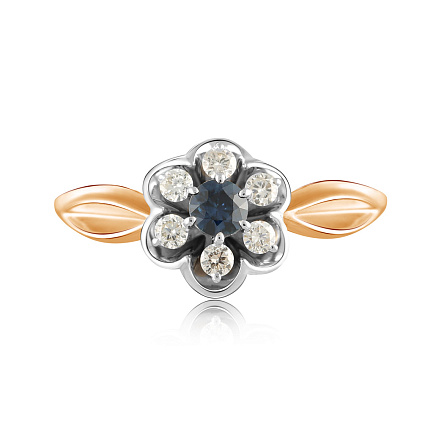 Кольцо из красного золота с бриллиантами, сапфиром