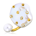 Кольцо из желтого золота с бриллиантами, жемчугом