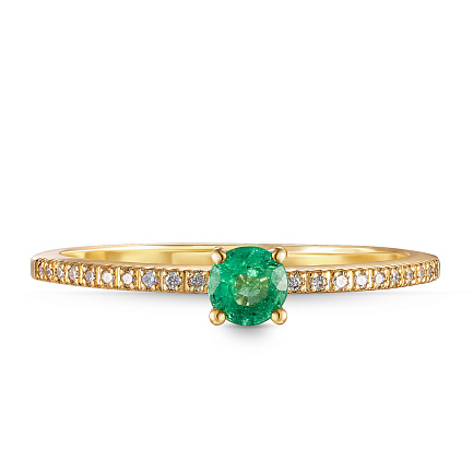 Кольцо из желтого золота с бриллиантами, изумрудом