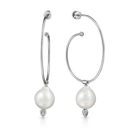 Пусеты из белого золота с бриллиантами, жемчугом