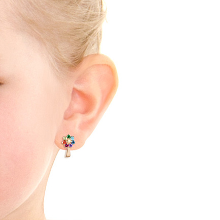 Серьги детские из красного золота с фианитом