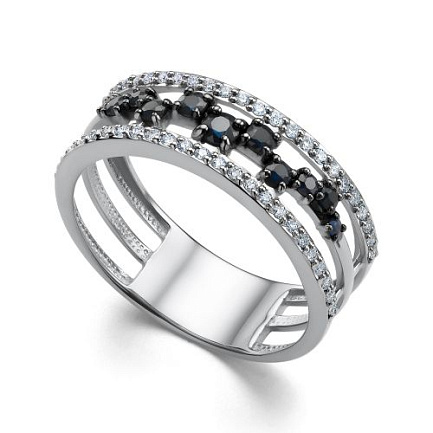 Кольцо из белого золота с бриллиантами, сапфиром