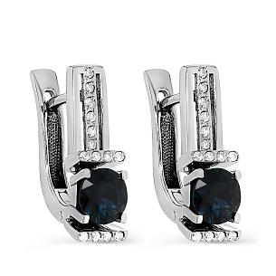 Серьги с английским замком из белого золота с бриллиантами, сапфирами