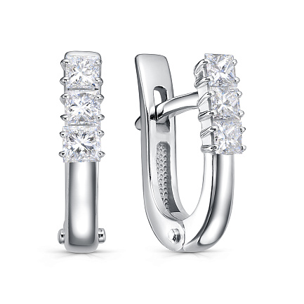 Серьги с английским замком из белого золота с бриллиантами