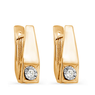 Серьги с английским замком из желтого золота с бриллиантами