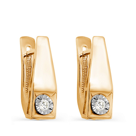 Серьги с английским замком из желтого золота с бриллиантами