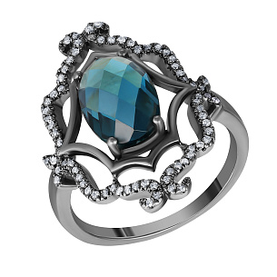 Кольцо из черненого золота с бриллиантами, топазом