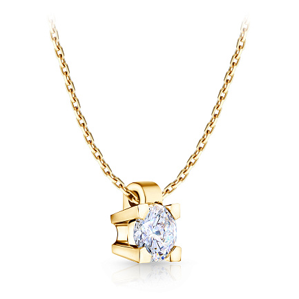 Колье из желтого золота с бриллиантом, плетение якорное