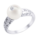 Кольцо из серебра с жемчугом, фианитом