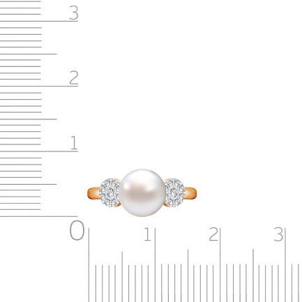 Кольцо из красного золота с жемчугом, фианитом