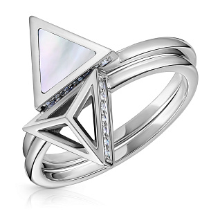 Кольцо из белого золота с перламутром и бриллиантами