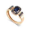 Кольцо из красного золота с бриллиантами, сапфиром