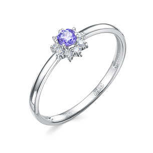 Кольцо из белого золота с танзанитом и бриллиантами