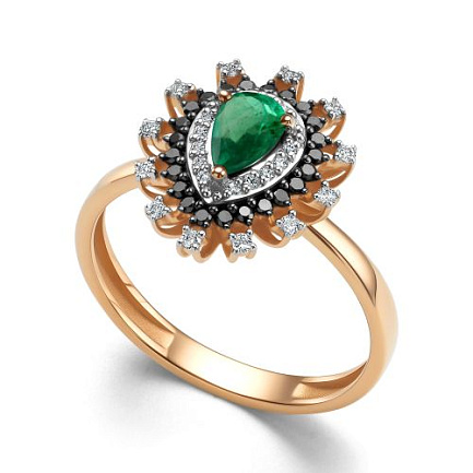 Кольцо из красного золота с бриллиантами, изумрудом