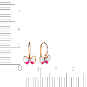 Серьги детские из красного золота с фианитом