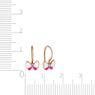 Серьги детские из красного золота с фианитом, эмалью