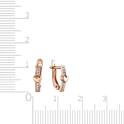 Серьги с английским замком из красного золота с фианитом