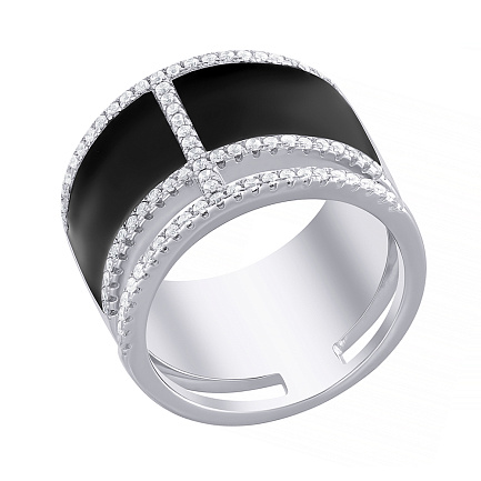 Кольцо из серебра с фианитом, эмалью