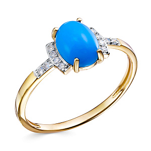 Кольцо из желтого золота с бриллиантами, бирюзой