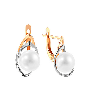 Серьги из комбинированного золота с жемчугом