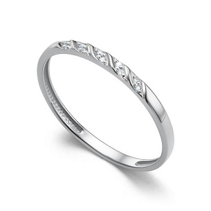 Кольцо обручальное из белого золота с бриллиантом