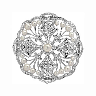Брошь из белого золота с жемчугом