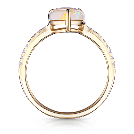 Кольцо из желтого золота с бриллиантами, опалом