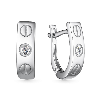 Серьги с английским замком из белого золота с бриллиантами